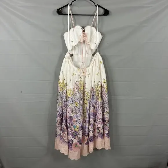 Zimmermann Dress 3 Large Jude Peach Gradient Floral Scalloped Midi Romantic Chic - Picture 10 of 16